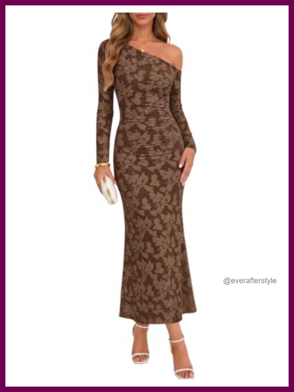 Women's Fall Floral Off Shoulder Maxi Dress Long Sleeve Bodycon Wedding Guest